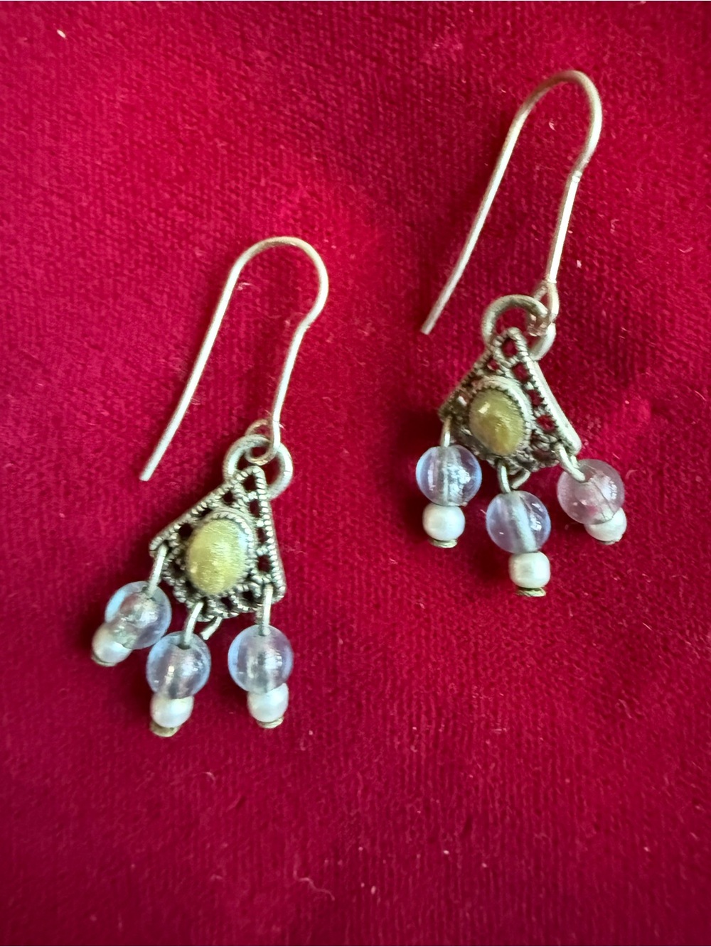 Delicate Silver-Tone Light Blue Bead Drop Earrings - Women Jewelry